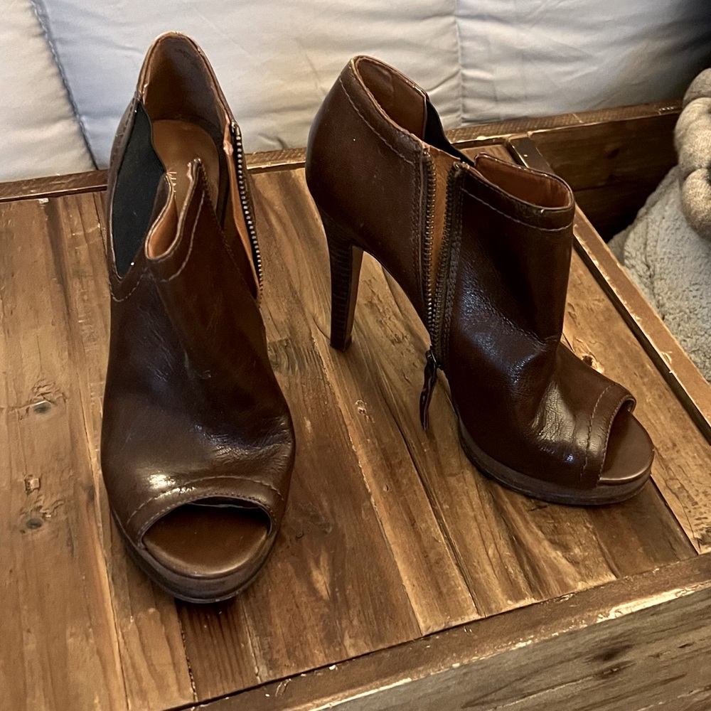 Brown Leather Open Toed Booties